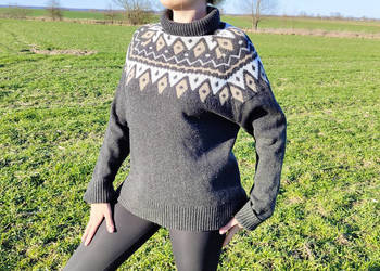 Wełniany sweter islandzki S 36 wełna wzór norweski ciepły go, używany na sprzedaż  Szczecin