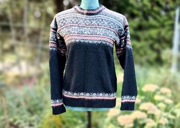 Sweter wełniany S 36 wełna czarny kolorowy wzór norweski skandynawski na sprzedaż  Szczecin