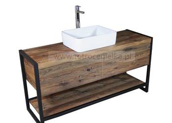 Szafka łazienkowa, stare drewno sosnowe, dwie szuflady, stal, używany na sprzedaż  Słupno