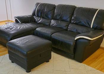 Bardzo wygodna Skórzana Sofa 3 osobowa i pufa - sprzedam na sprzedaż  Poznań