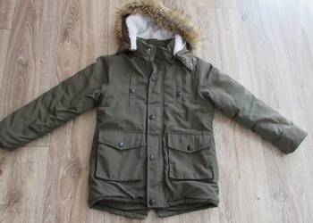 kurtka parka zimowa r 134 140 chłopiec khaki zielona dłuższy tył, używany na sprzedaż  Kraków