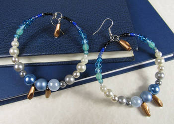 Kolczyki perłowy niebieski złoty koła handmade na sprzedaż  Katowice