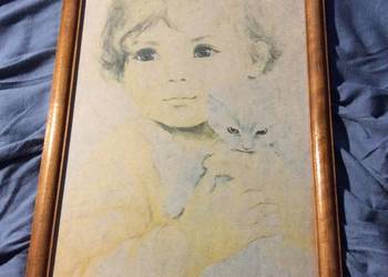 Sprzedam obraz dziewczynka z kotkiem stary na sprzedaż  Bytom