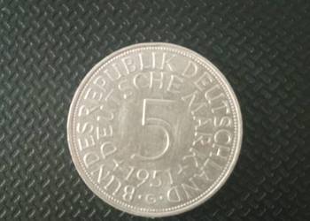 Unikatowa, srebrna, moneta 5 marek niem. z 1951 na sprzedaż  Aleksandrów Łódzki