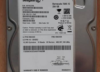 Używany, Dysk twardy Barracuda 7200.12 250GB na sprzedaż  Sokółka