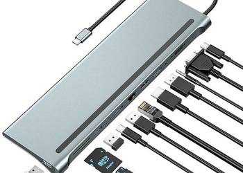STACJA DOKUJĄCA HUB USB-C 12w1 RJ45 2x HDMI 4K VGA na sprzedaż  Warszawa