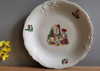 Stary talerz porcelana bajkowa dziecięca Krasnoludek i Jeżyk, używany na sprzedaż  Siemianowice Śląskie