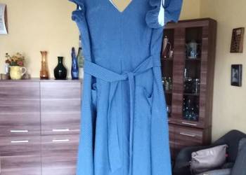Sukienka pin UP, kieszenie paski bawełna niebieska  r XL, używany na sprzedaż  Łódź
