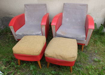 Używany, Dwa polskie fotele z lat 60-tych z podnóżkami 554 na sprzedaż  Kościan
