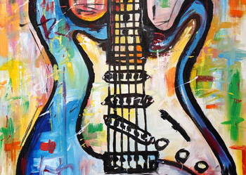 Abstrakcja pop art nowoczesny duży obraz olejny gitara Stach na sprzedaż  Wrocław