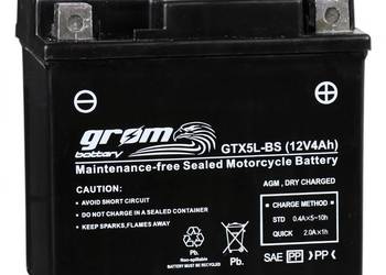 Akumulator motocyklowy GROM GTX5L-BS YTX5L-BS 12V 4Ah 80A P+ na sprzedaż  Zgierz