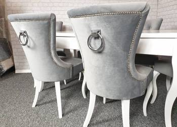 Używany, Krzesła do salonu tapicerowane z kołatką szare Producent na sprzedaż  Chojnice
