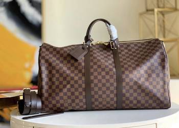 Torba podróżna LV Louis Vuitton Keepall 55 cm duża brązowa kratka skóra, używany na sprzedaż  Kraków