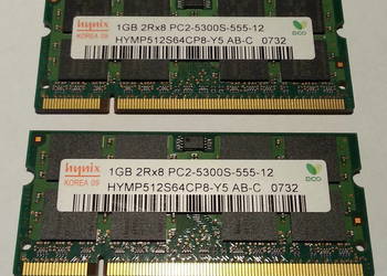 Używany, Pamięci RAM laptop Hynix DDR2 2GB (2x1GB) 667MHz 100% spraw na sprzedaż  Gniezno