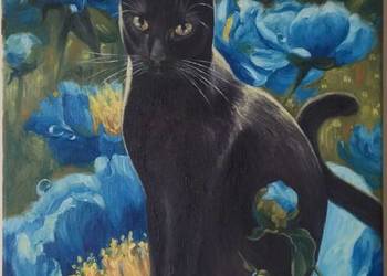 Obraz olejny kot kwiaty na sprzedaż  Łęki Strzyżowskie