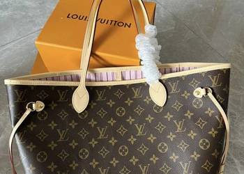 Torebka damska LV Louis Vuitton Neverfull MM monogram rose ballerine skóra, używany na sprzedaż  Kraków