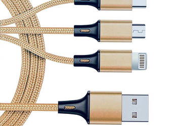 Używany, KABEL ŁADOWARKI 1,2M IPHONE +TYP C +MICRO USB 3w1 na sprzedaż  Smolno Wielkie