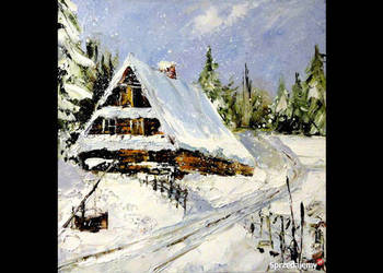 Zima - obraz olejny 30x30cm pejzaż, używany na sprzedaż  Warszawa