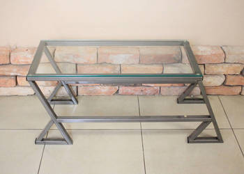 Szklany stolik industrialny, metalowa podstawa, używany na sprzedaż  Pszczyna