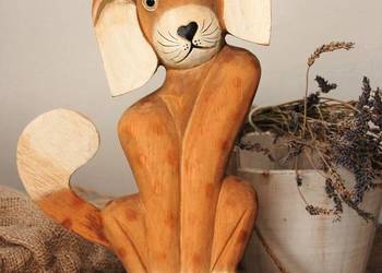 Pies, piesek, rzeźba, figurka drewniana, malowana 34 cm na sprzedaż  Lublin