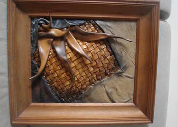 obraz ze skóry w drewnianej ramie -1993 r. J.Lipiński na sprzedaż  Łódź
