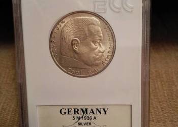 5 Marek 1936 moneta srebrna możliwość wysyłki na sprzedaż  Starogard Gdański