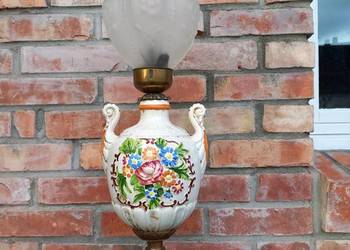 Lampka nocna stołowa mosiężna z ceramiką szklana (676), używany na sprzedaż  Gawroniec