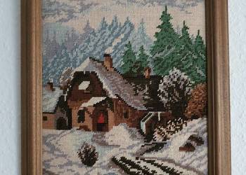 Wyszywany obraz - dom w górach zimą na sprzedaż  Gorlice