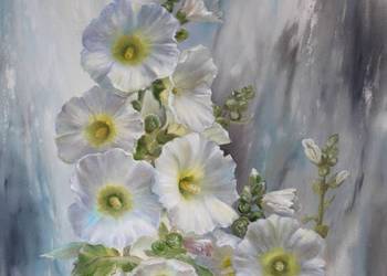 Kwiaty Malwy, ręcznie mal. olejny, L. Olbrycht na sprzedaż  Nowy Sącz