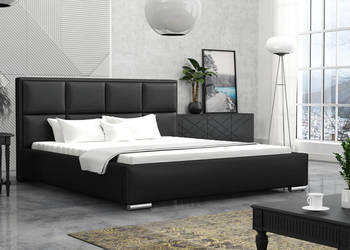 łóżko 180x200 panele tapicerowane ekoskóra czarne, używany na sprzedaż  Gdynia