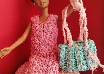 Sukienka i torba ubranko dla lalki Barbie włóczka różowa na sprzedaż  Płock