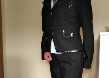 Używany, EKSKLUZYWNY garnitur damski spodnie marynarka czarny L GRAT na sprzedaż  Łapy