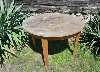 Stary drewniany okrągły stół rozkładany zabytek PRL retro, używany na sprzedaż  Dąbrowa Górnicza