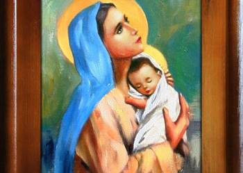 obraz olejny religijny Maryja z dzieciątkiem duży wybór na sprzedaż  Limanowa