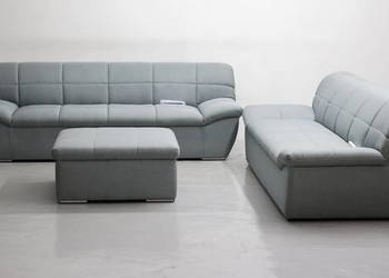 SDE nowy komplet 3 + 3 + PUFA kanapy ZESTAW sofa MIĘTA tkanina na sprzedaż  Poznań