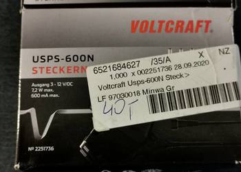 Zasilacz wtykowy VOLTCRAFT USPS-600N, regulowany 3 V / DC, 4, używany na sprzedaż  Wrocław