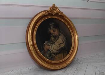 Józef Mehoffer - Portret Dziewczynki z Kotem Kot - Stary Obraz Olejny na sprzedaż  Kraków