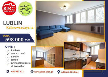 3 pokoje, świetna lokalizacja, 2 piętro na sprzedaż  Lublin