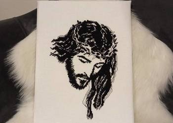 Używany, Haftowany Obraz Jezus w koronie cierniowej haft krzyżykowy na sprzedaż  Olsztyn
