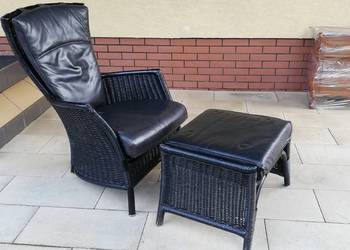 Fotel rattanowy+podnóżek skóra uszak czarny leniuch relaks, używany na sprzedaż  Sulbiny