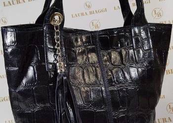 Torebka shopper krokodyl Laura Biaggi granatowa Italy TANIEJ O 80ZŁ na sprzedaż  Białystok