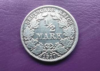 Moneta PRUSY ½  MARKI 1917 A - Srebro - Piękna / Rzadka ! na sprzedaż  Pruszków