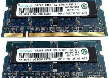 Pamięć 2x 512MB PC-5300 SODIMM RMN1150EG38D6F-667 Ramaxel na sprzedaż  Gdańsk