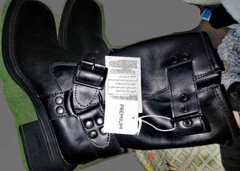 Nowe SKÓRZANE buty botki bikery motocyklowe na klockowatym obcasie RESERVED na sprzedaż  Leszno