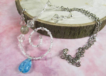 Naszyjnik kolczyki zestaw perłowy niebieski srebrny handmade, używany na sprzedaż  Katowice