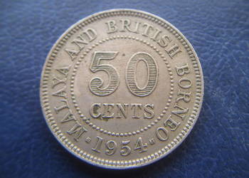 Stare monety 50 cent 1954 Malaje i Brytyjskie Borneo na sprzedaż  Lesko