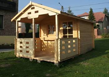 Domek drewniany Grześ z tarasem 3x5 balik 28mm na sprzedaż  Parzymiechy