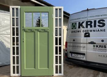 Używany, Drzwi zewnętrzne drewniane AMERYKAŃSKIE Z DOŚWIETLAMI ZIELON na sprzedaż  Gdańsk