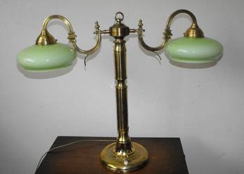 Dwuramienna, mosiężna lampa gabinetowa z kloszami, używany na sprzedaż  Skierniewice