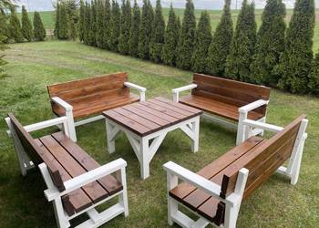 Meble ogrodowe drewniane, komplet 4 ławki i stół na sprzedaż  Pinczyn